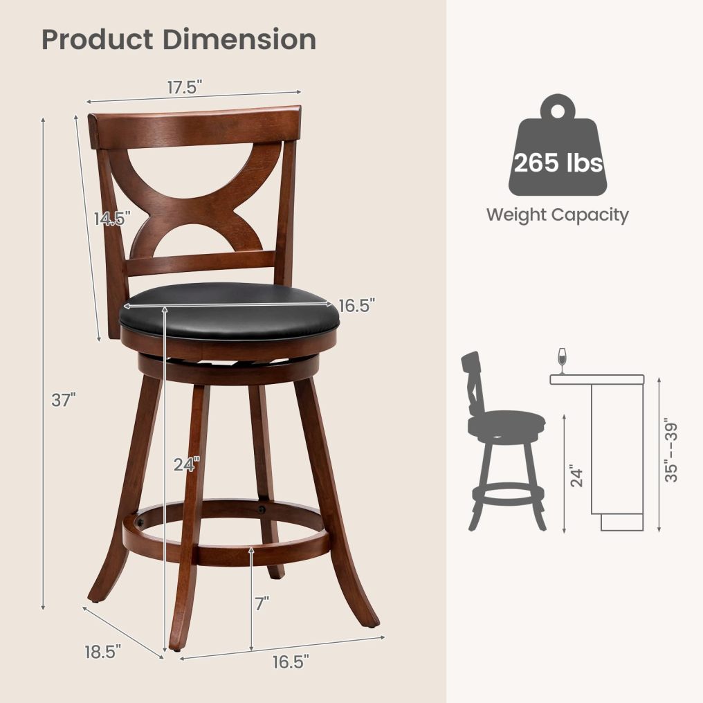 Bar Stools Set of 2/4 24'' 360-Degree Swivel Chairs