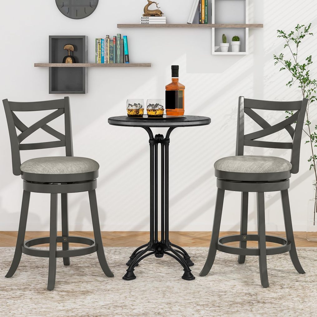 Bar Stools Set of 2 Counter Height Swivel Chairs