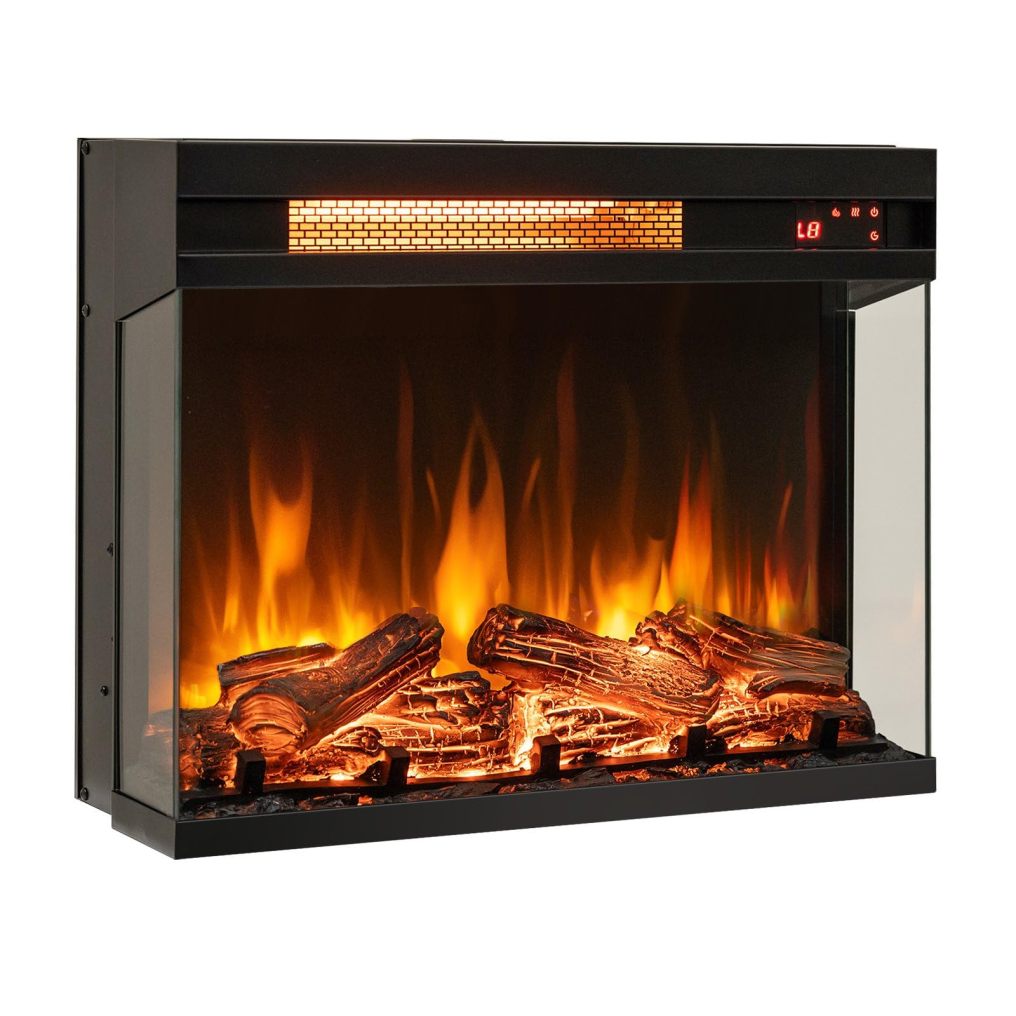 23 Inch 3-Sided Electric Fireplace 1500W Recessed Fireplace Insert w/ 7-Color Flame & Adjustable Brightness