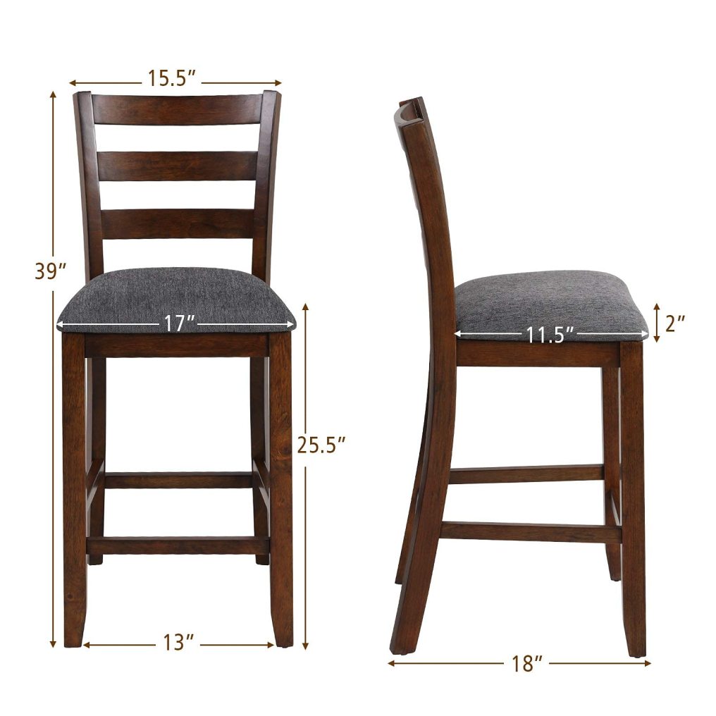 Set of 2/4 Counter Height Bar Stool with Solid Rubber Wood Frame
