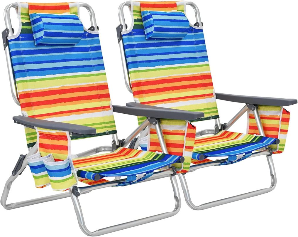 Backpack Beach Chairs 2/4-Pack Portable Camping Chairs with Cup Holder