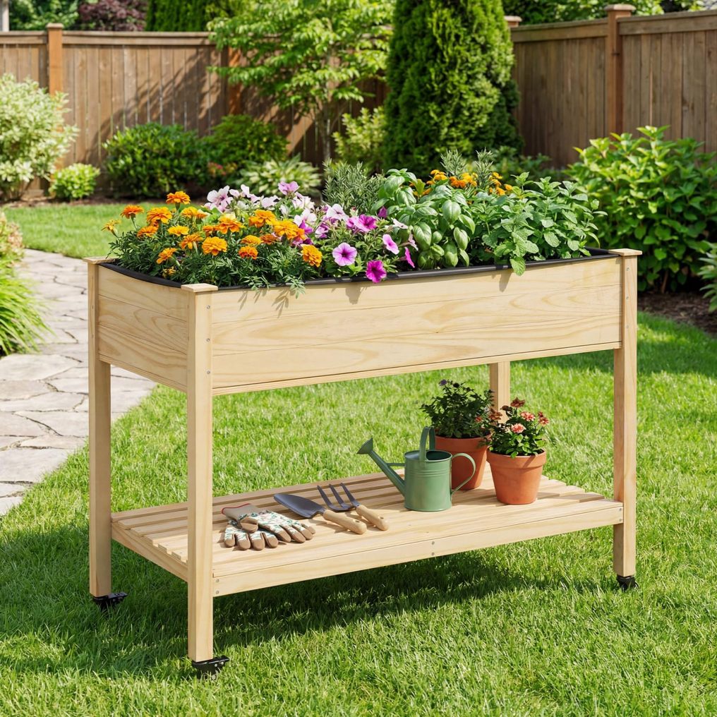 Pine Wood Raised Garden Bed 47" x 23" x 33" Elevated Planter Box