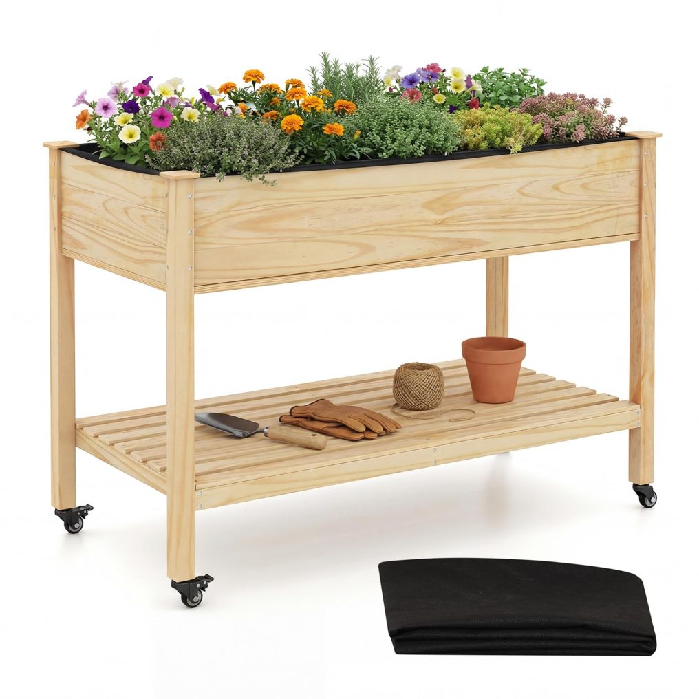 Pine Wood Raised Garden Bed 47" x 23" x 33" Elevated Planter Box