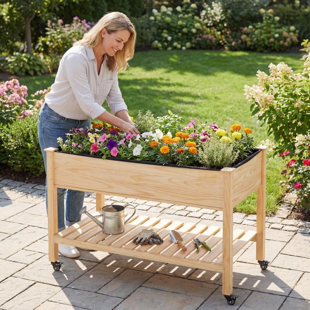 Pine Wood Raised Garden Bed 47" x 23" x 33" Elevated Planter Box