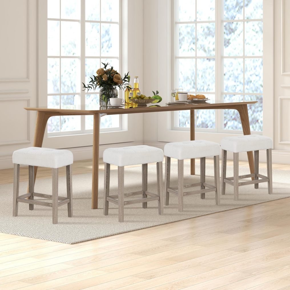 Counter Height Bar Stools Set Modern Sherpa Fabric Counter Stools with Rubber Wood Legs