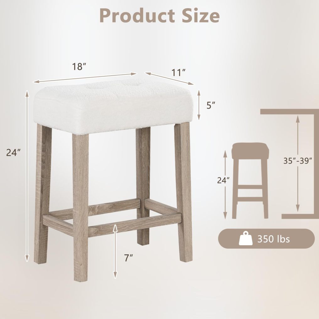 Counter Height Bar Stools Set Modern Sherpa Fabric Counter Stools with Rubber Wood Legs