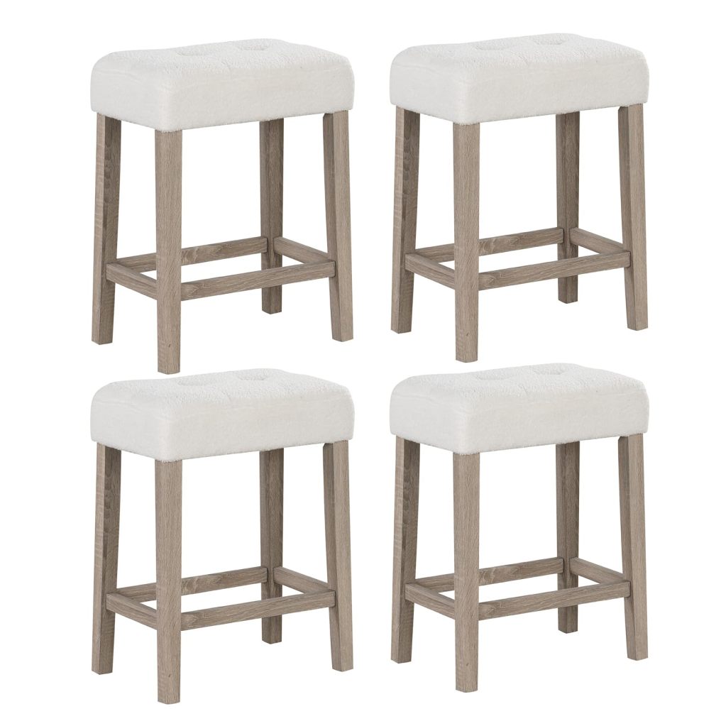 Counter Height Bar Stools Set Modern Sherpa Fabric Counter Stools with Rubber Wood Legs