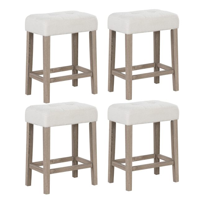 Counter Height Bar Stools Set Modern Sherpa Fabric Counter Stools with Rubber Wood Legs