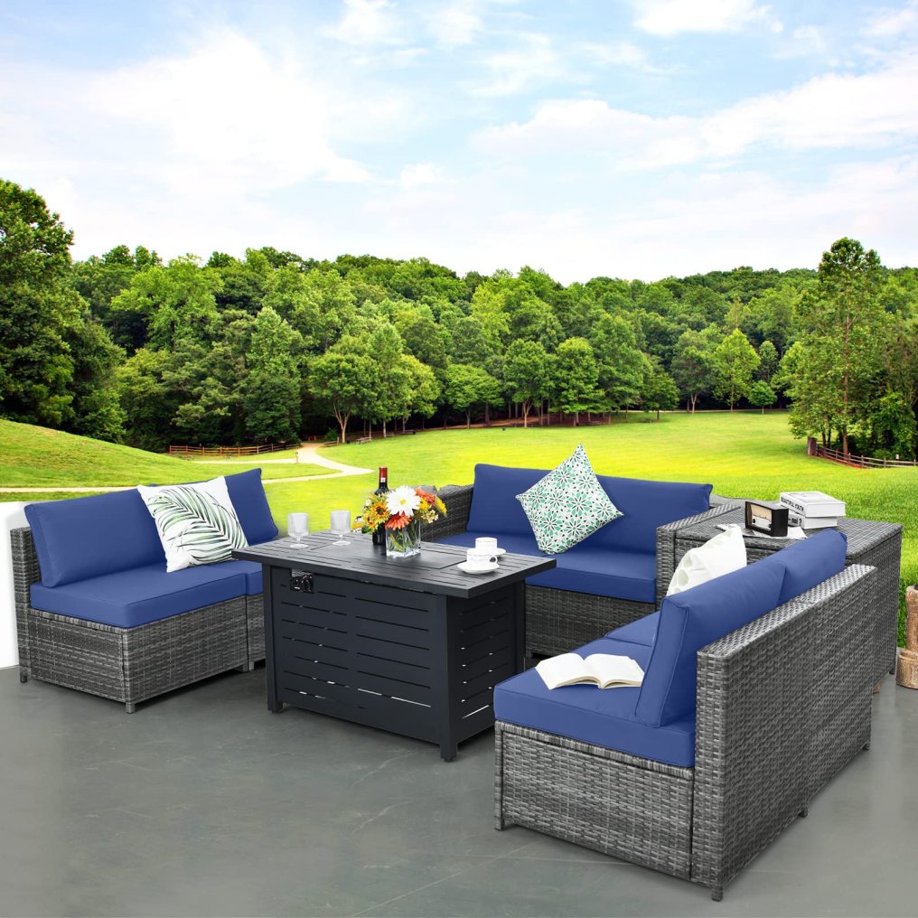 Outdoor Wicker Rattan Sectional Sofa Set with 4'' Thickened Cushions