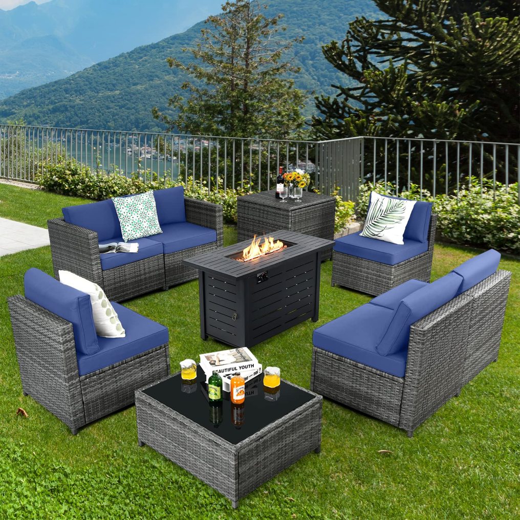 Outdoor Wicker Rattan Sectional Sofa Set with 4'' Thickened Cushions