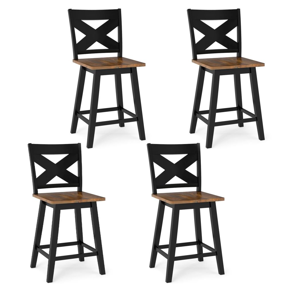24" Swivel Barstools Set of 2/4 Rubberwood Counter Height Chairs