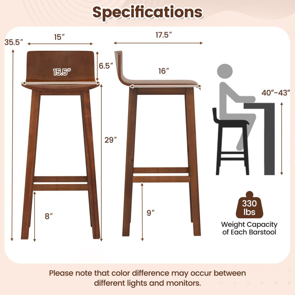 Solid Wood Bar Stools Set of 2/4 29-inch Counter Height Chairs