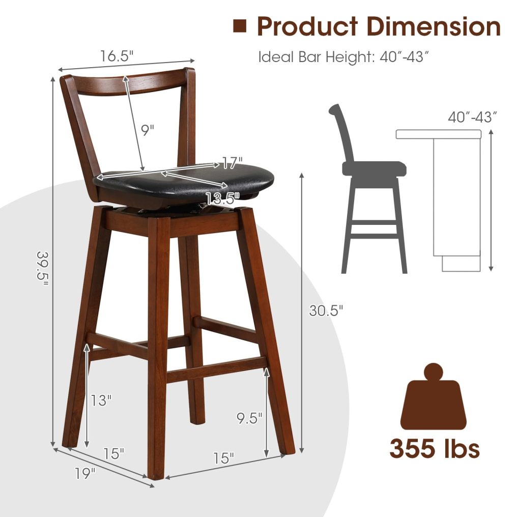Bar Stool Swivel Upholstered PU Leather Stool with Hollow Backrest & Cushioned Seat