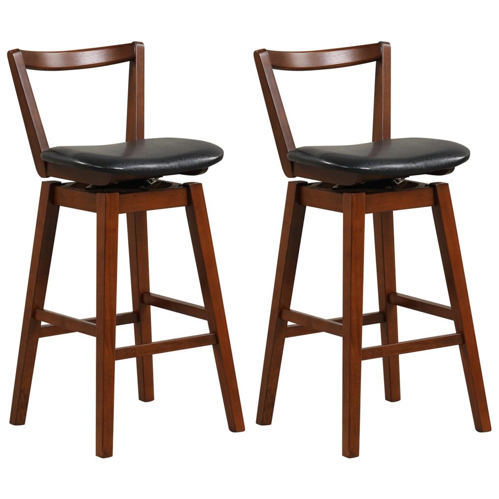 Bar Stool Swivel Upholstered PU Leather Stool with Hollow Backrest & Cushioned Seat