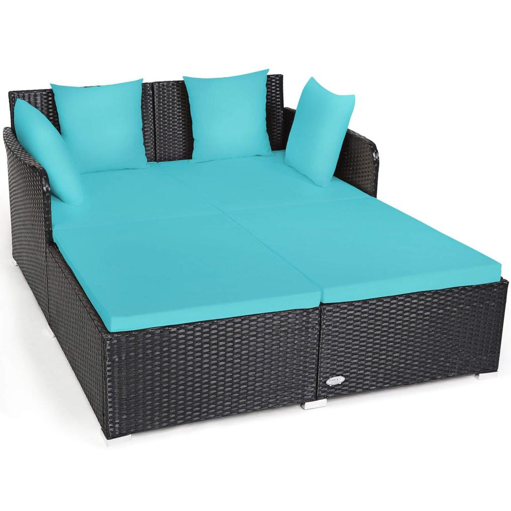 Sponge Cushioned Loveseat Sofa with 4 Pillows for Balcony