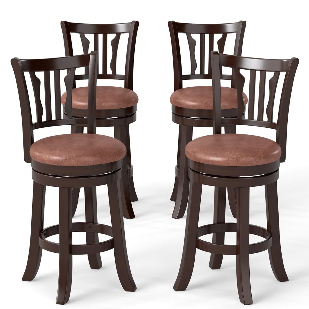 26"/30" Counter Height Stools Set with Backrest & Faux Leather Padded Seat