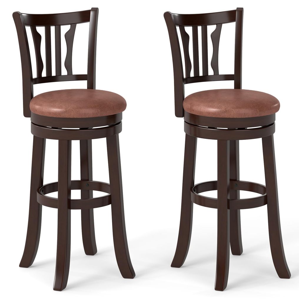 26"/30" Counter Height Stools Set with Backrest & Faux Leather Padded Seat