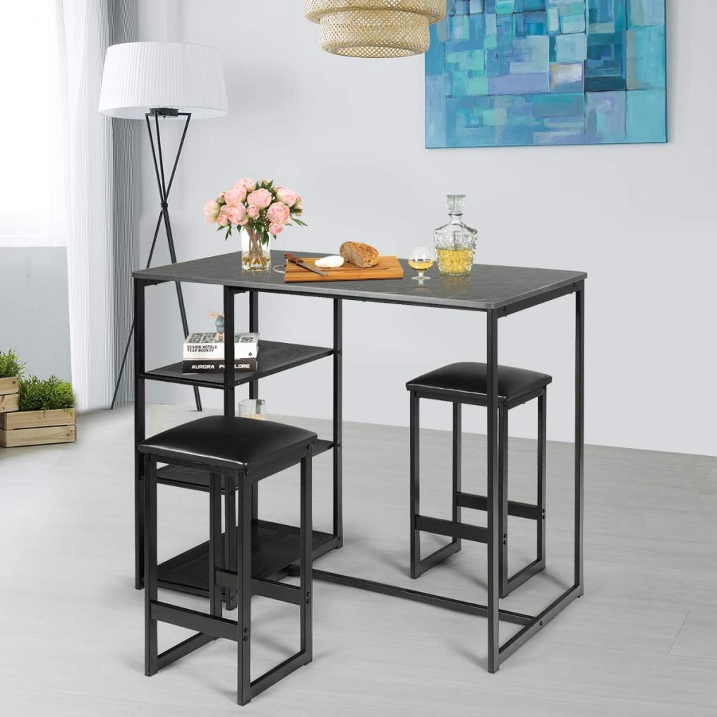 3 Piece Dining Set with Rectangular Faux Marble