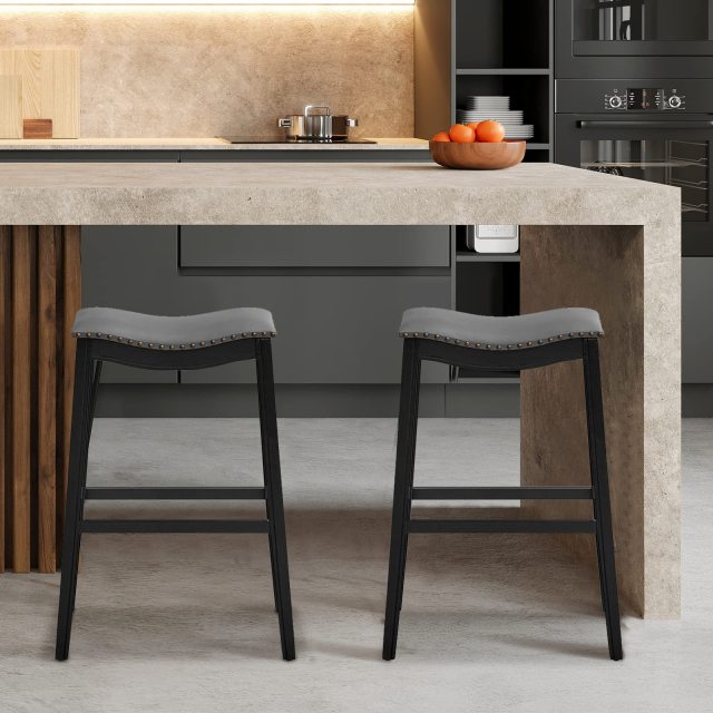 Counter Height Bar Stools 29-Inch Height Backless Saddle Stool with Rubber Wood Legs