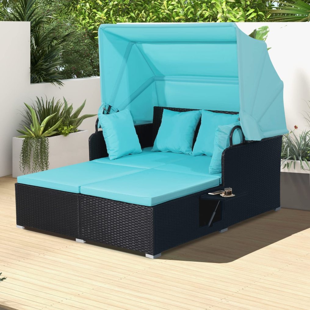 Outdoor Daybed with Retractable Canopy for Deck