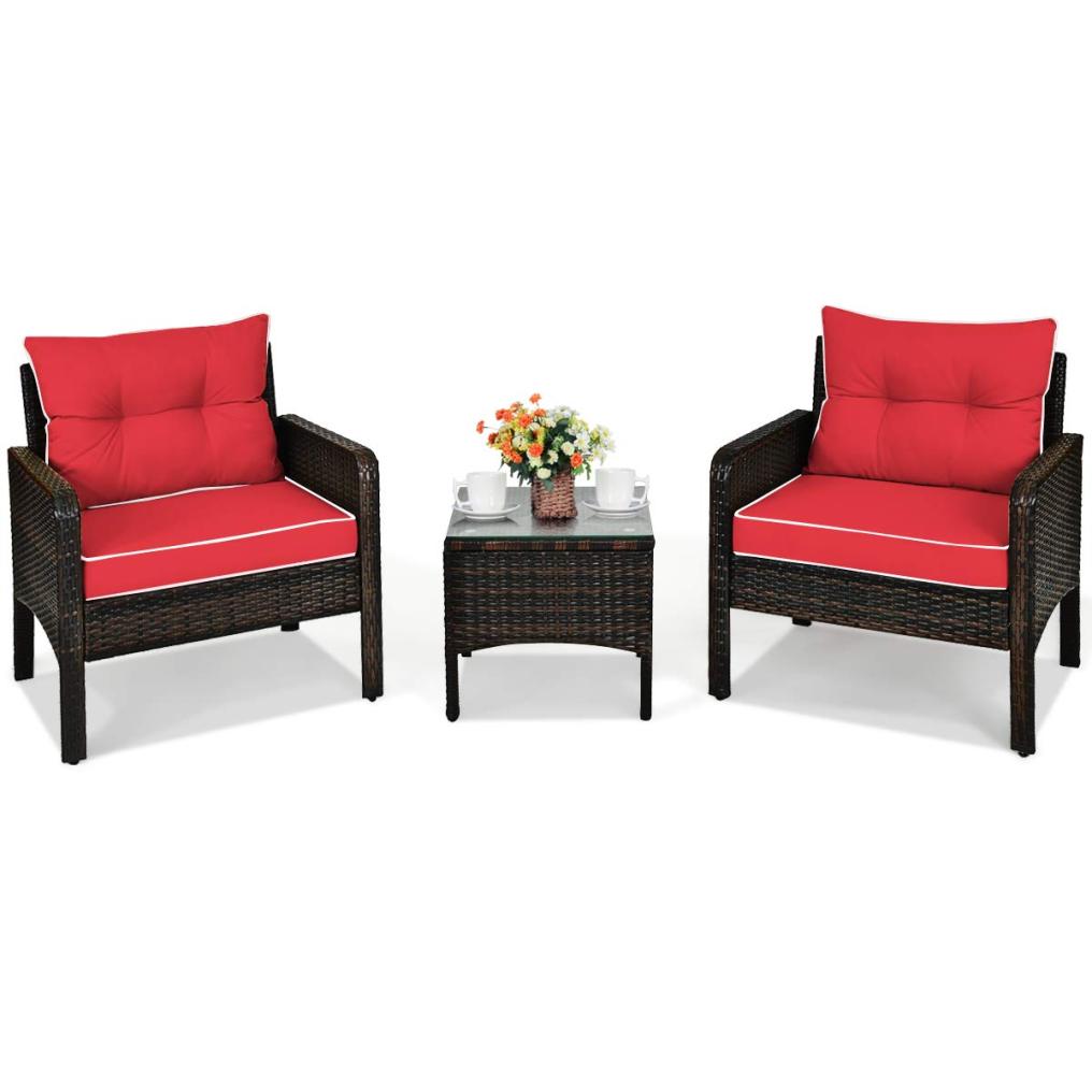 3PCS Patio Furniture Set, Outdoor Wicker Cushioned Sofa Set