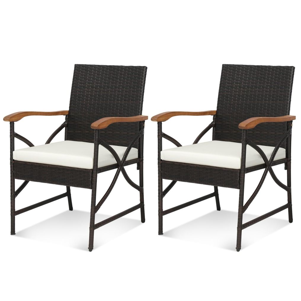 Patio Wicker Dining Chairs Set of 2/4 Outdoor Rattan Chairs with Backrest