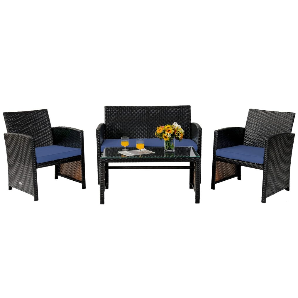 Patio Furniture Set 4 Pieces Outdoor Wicker Chairs