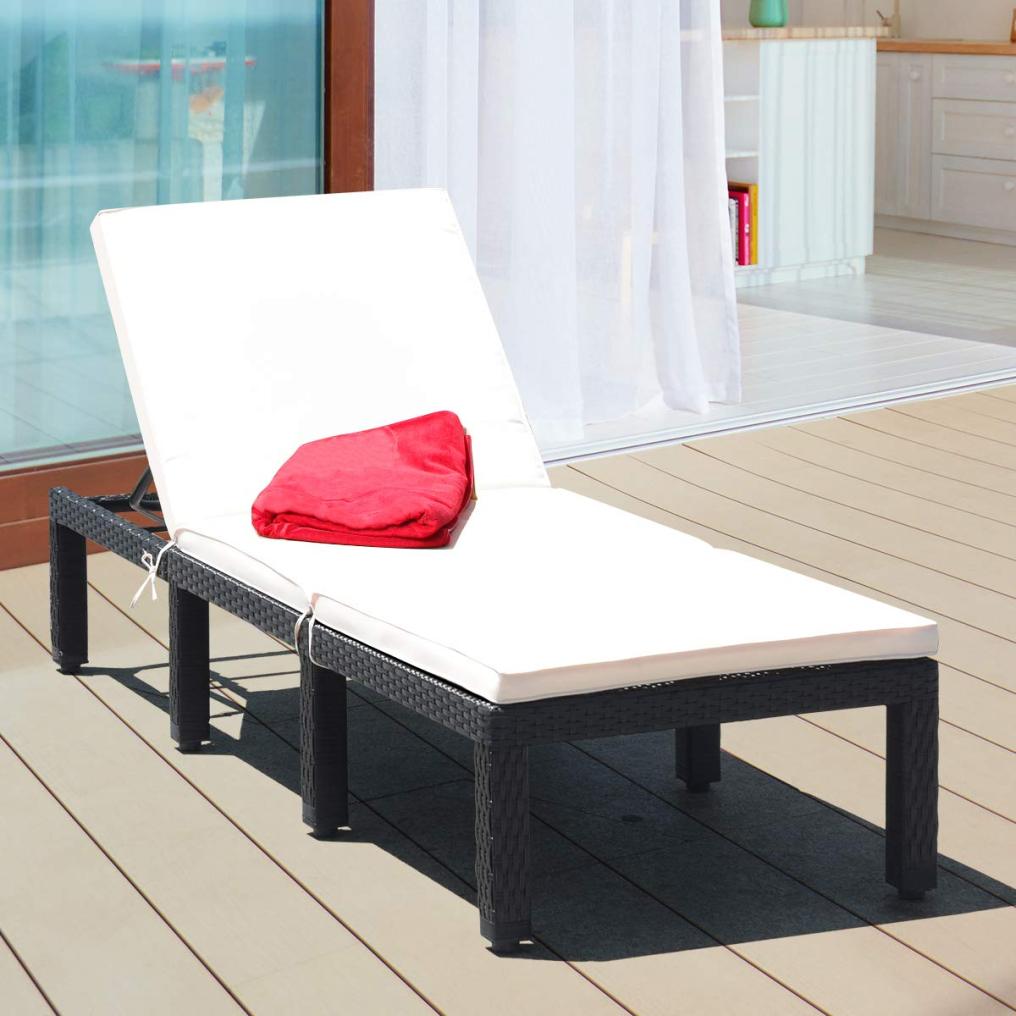 Patio Rattan Lounge Chair with Cushion for Deck