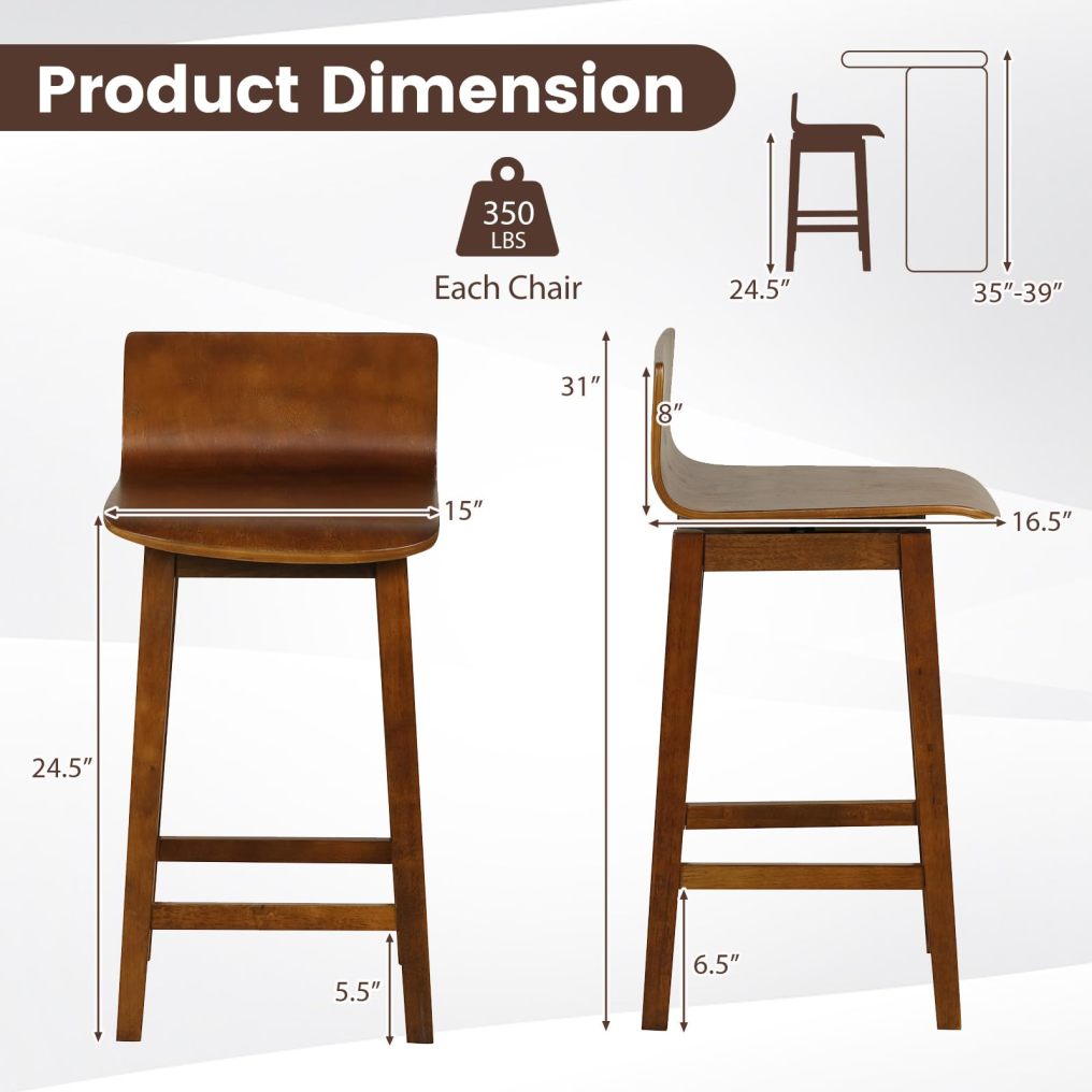 24.5 inch Counter Height Chairs with Low Back for Kitchen Island