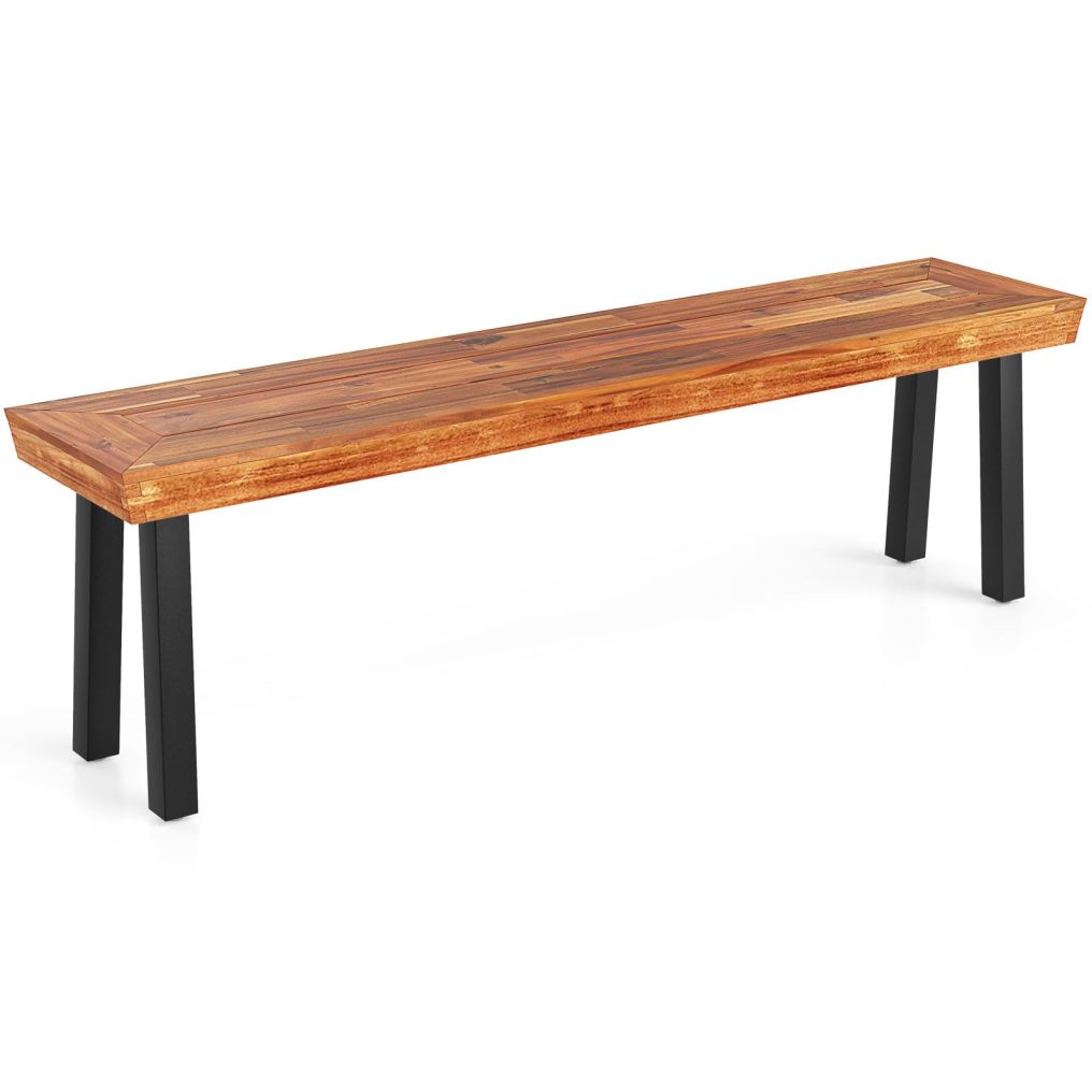 2-3 People Backless Garden Benches with Metal Frame for Patio