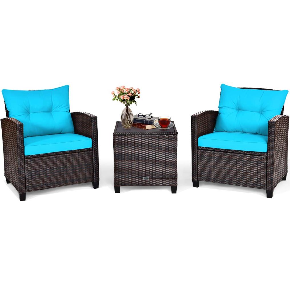 3PCS Patio Furniture Set PE Rattan Wicker Sofa