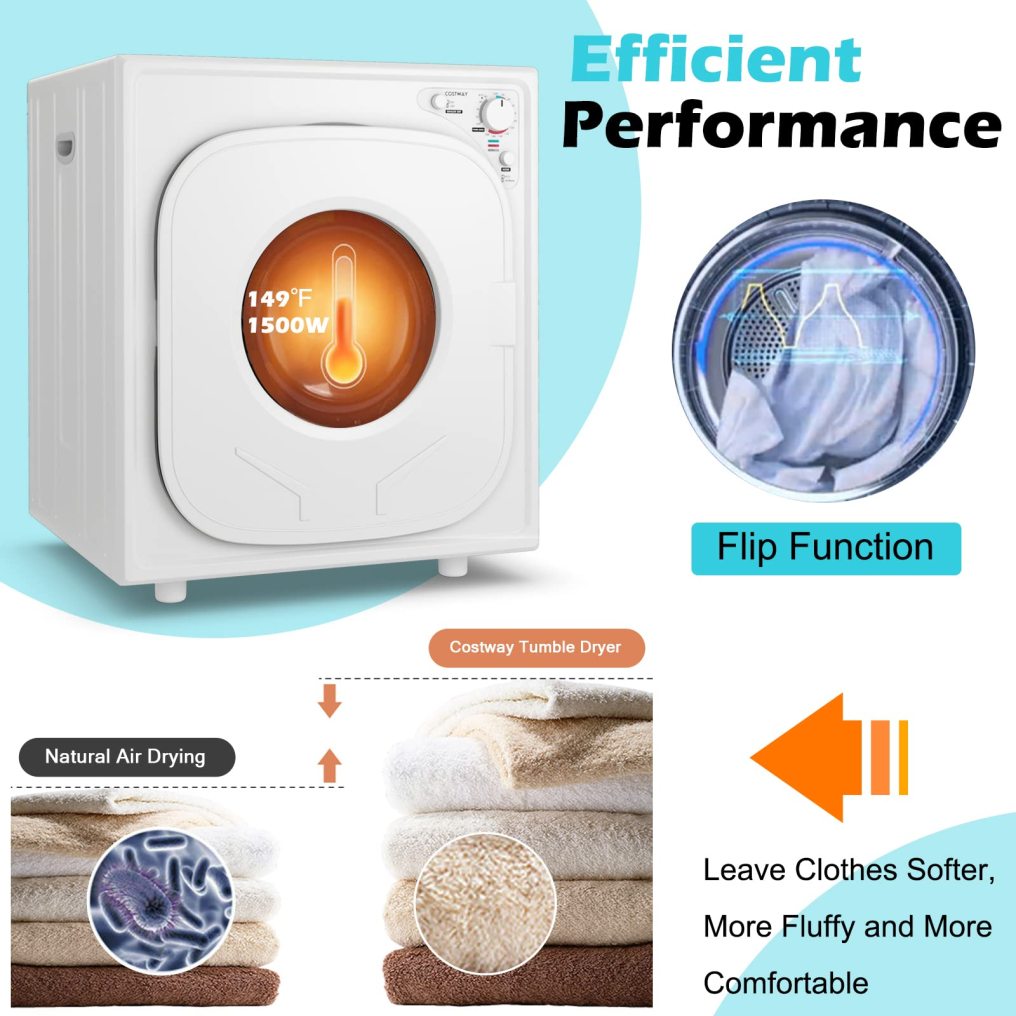 ARLIME Portable Dryer Stainless Steel Clothes Dryer with Touch Panel 2 Modes 4 Drying Programs