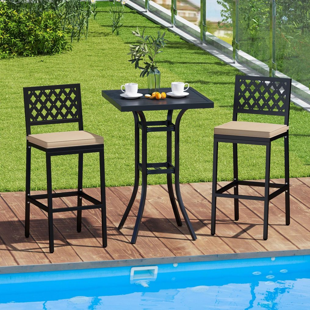 27'' Outdoor Bar Stools Set of 2/4 Counter Height Metal Chairs with Back