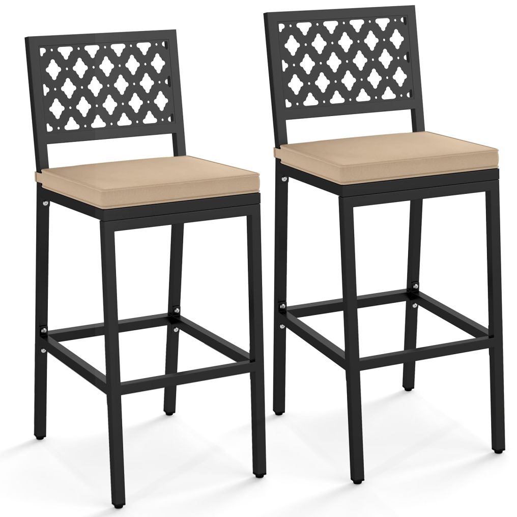 27'' Outdoor Bar Stools Set of 2/4 Counter Height Metal Chairs with Back