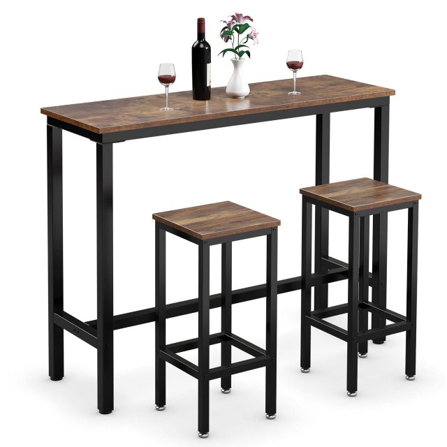 3-Piece Bar Table Set 39.5” Bar Table with 2PC 28” Bar Stools