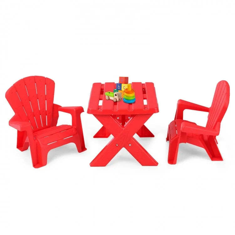 Plastic Children Kids Table & Chair Set 3pcs Play Furniture Outdoor
