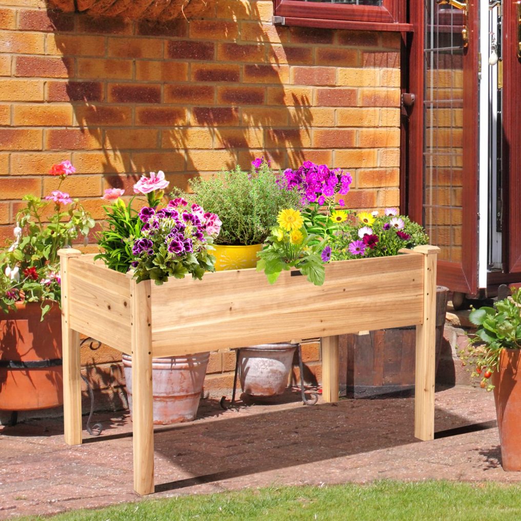 Elevated Wood Planter Box Stand with Legs for Vegetables Flowers & Herbs