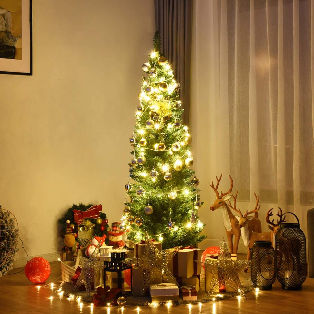 5FT Pencil Christmas Tree Slim Skinny Hinged Pine Tree with PVC Material