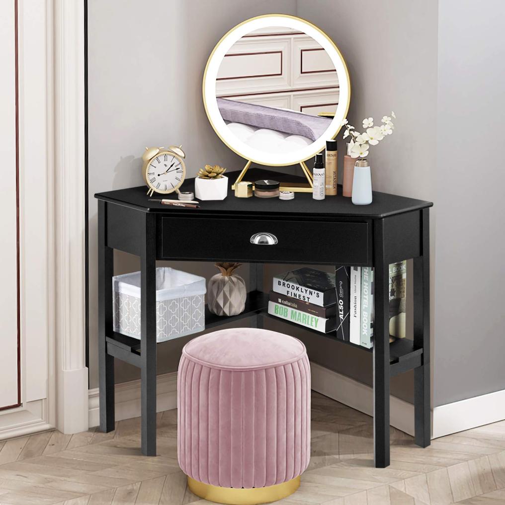 Corner Desk with Drawer for Small Space Wood Makeup Vanity