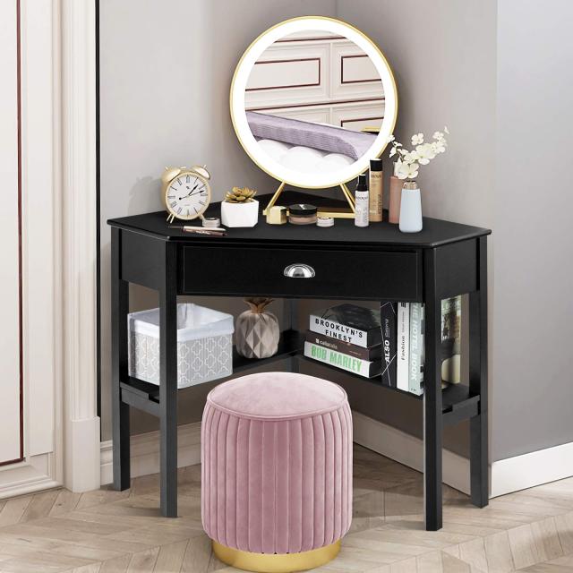 Corner Desk with Drawer for Small Space Wood Makeup Vanity
