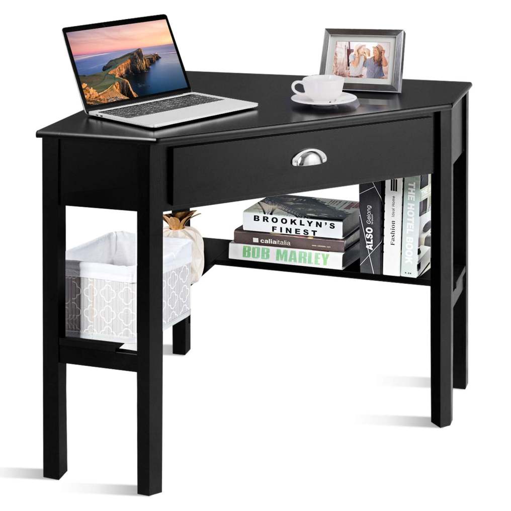 Corner Desk with Drawer for Small Space Wood Makeup Vanity