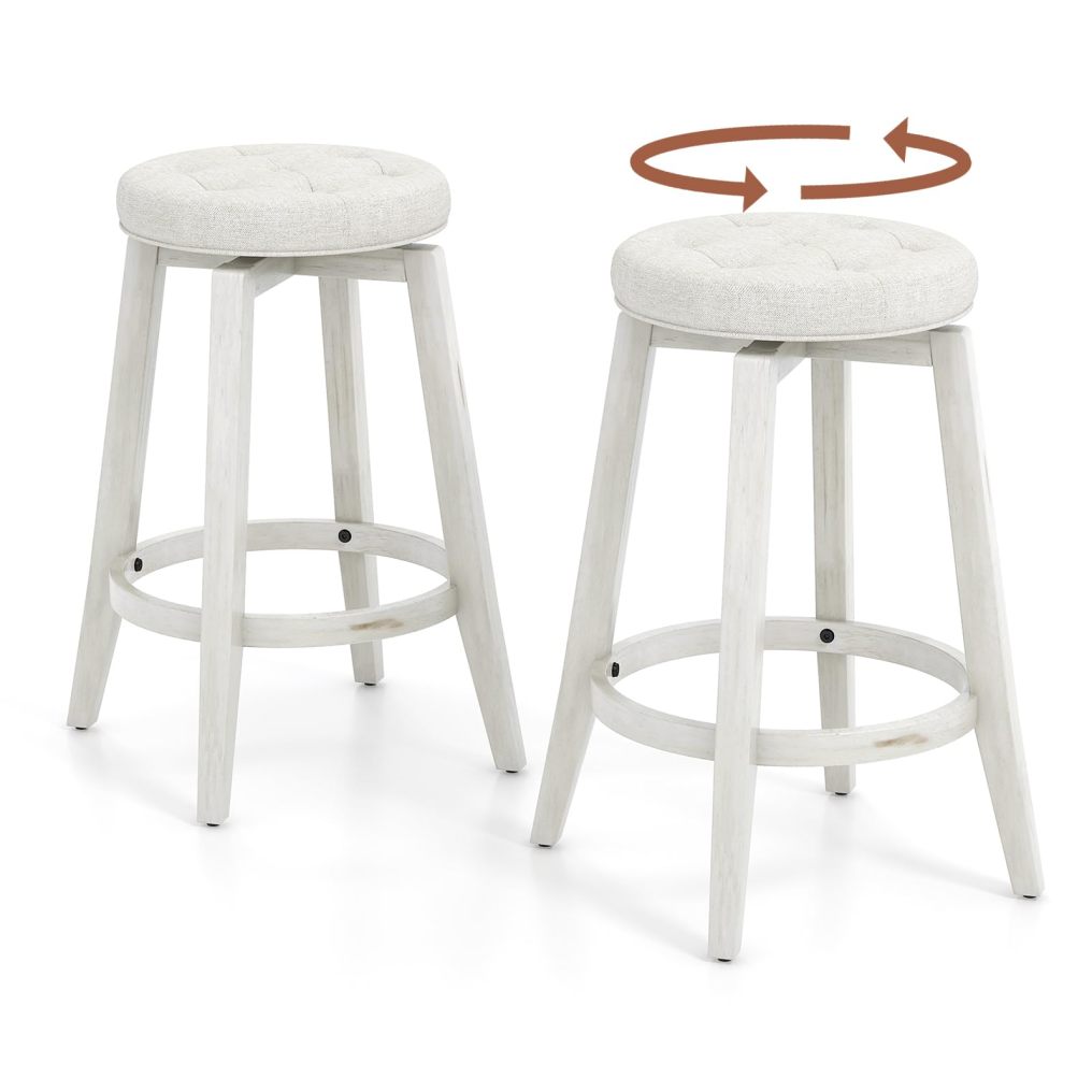 360° Swivel Bar Stools Set of 2/4 26-inch Rubberwood Backless Bar Chairs