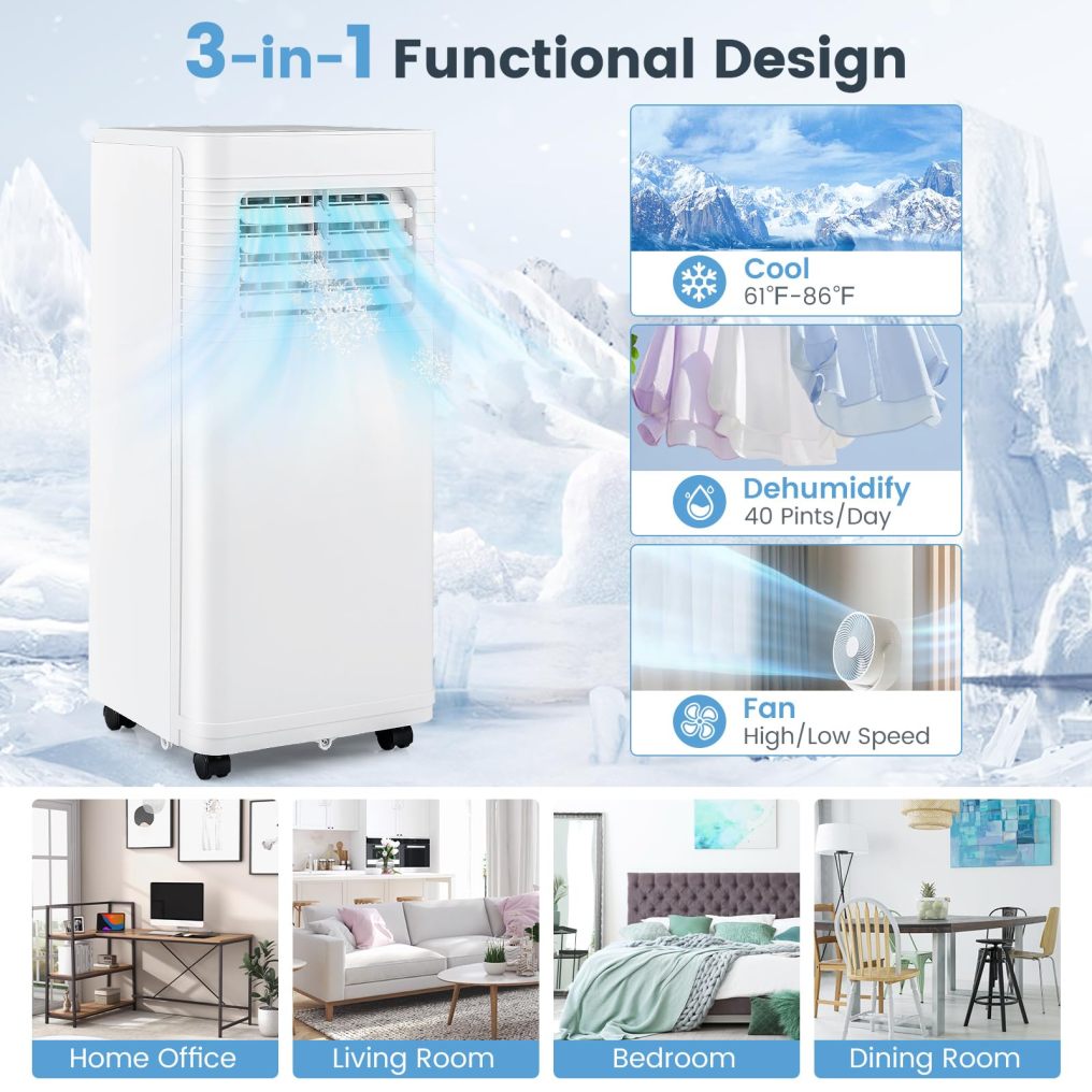 Portable Air Conditioner, 3-in-1 AC Unit w/Dehumidifier & Fan