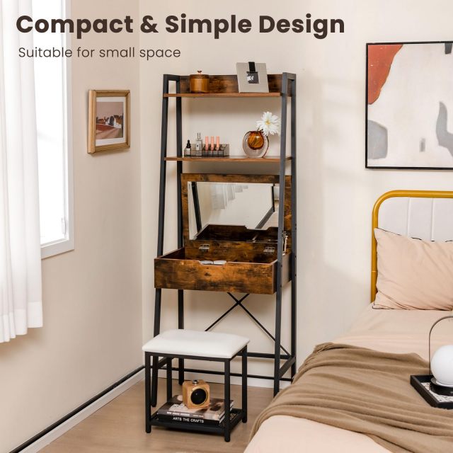 Vanity Desk Set With Flip-up Mirror Ladder Table