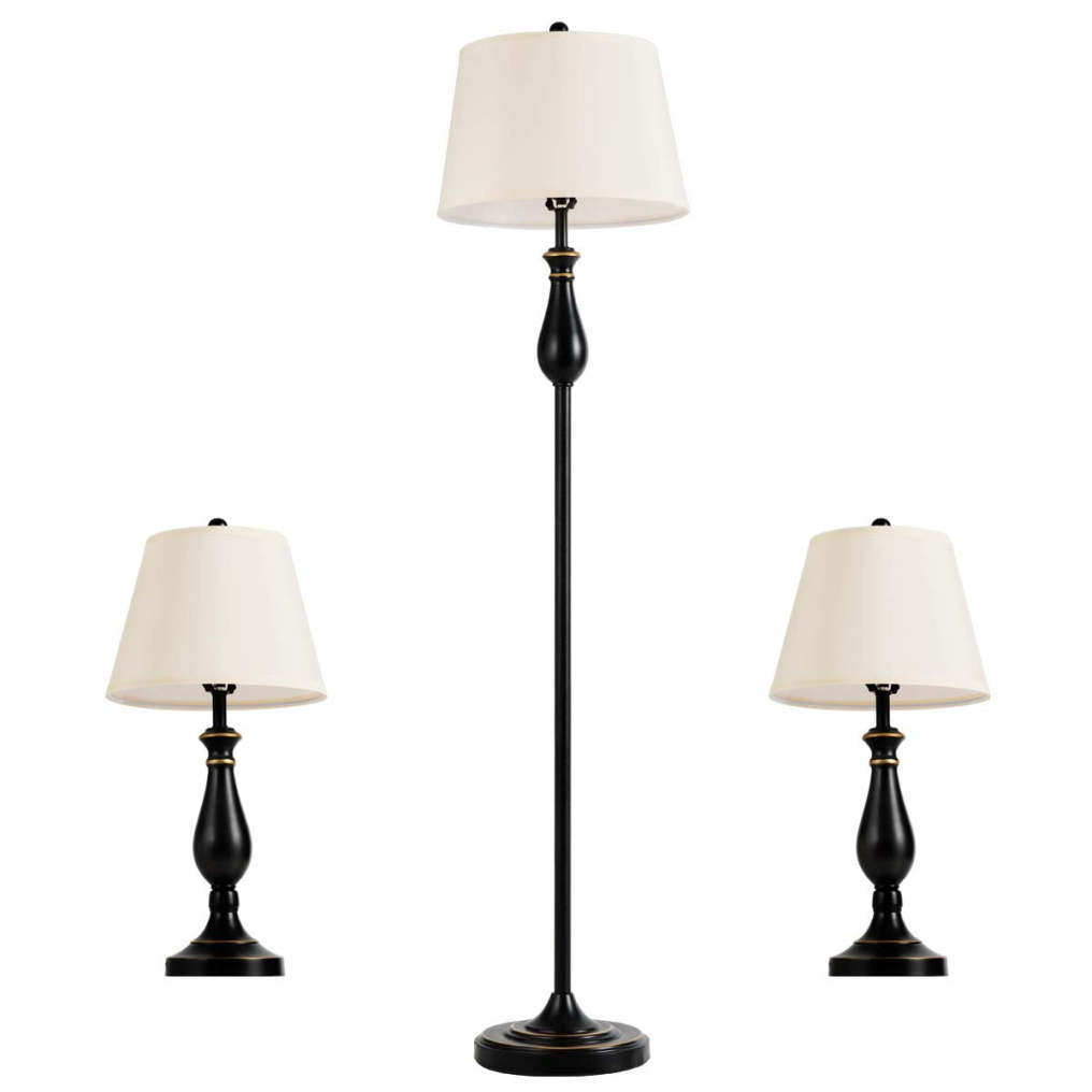 ARLIME 3 Pack Lamp Set, 3-Piece Vintage Metal Base 2 Table Lamps and Floor Lamp Set