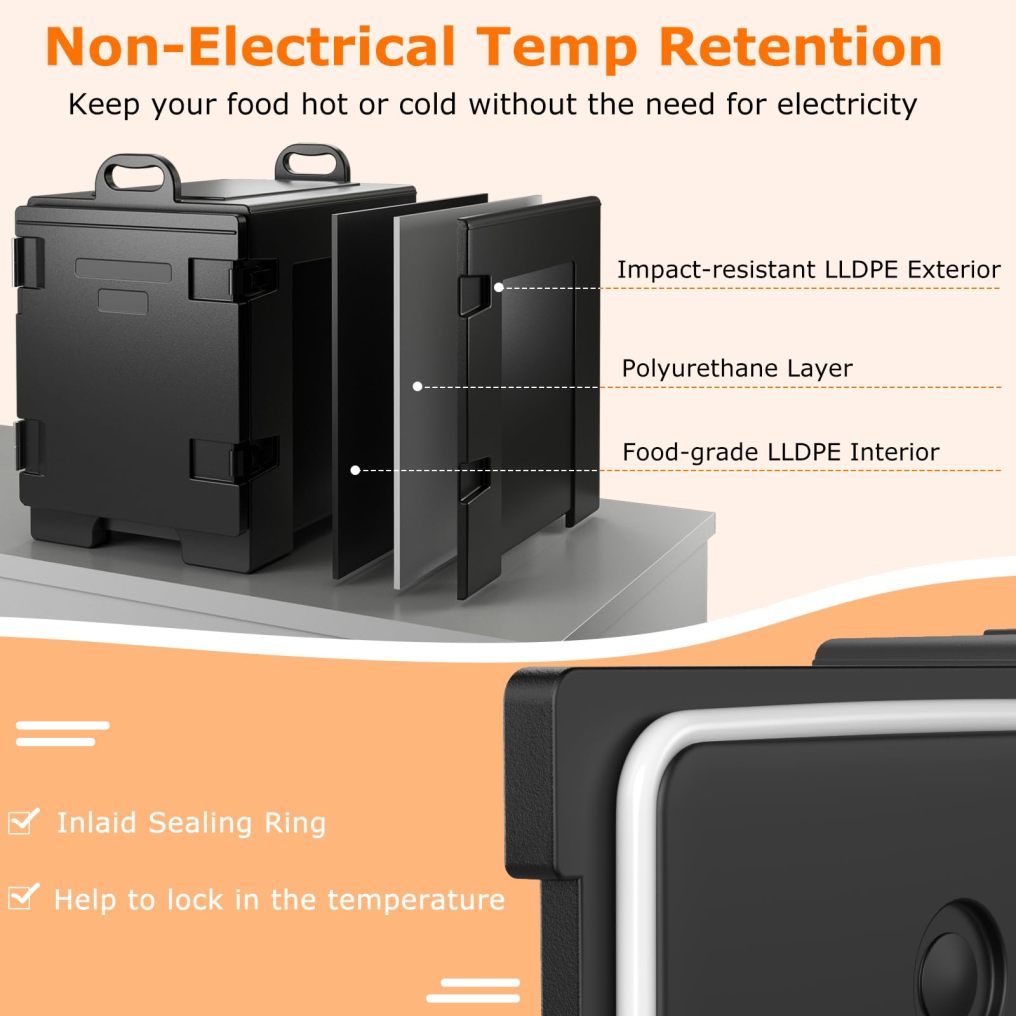 81 QT Hot Box Food Warmer with 5 Full-Size Pans and Handles Double Buckles