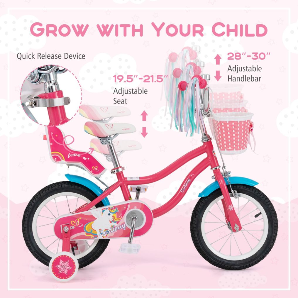 12/14 Inch Kids Bicycle with Doll Seat and Training Wheels