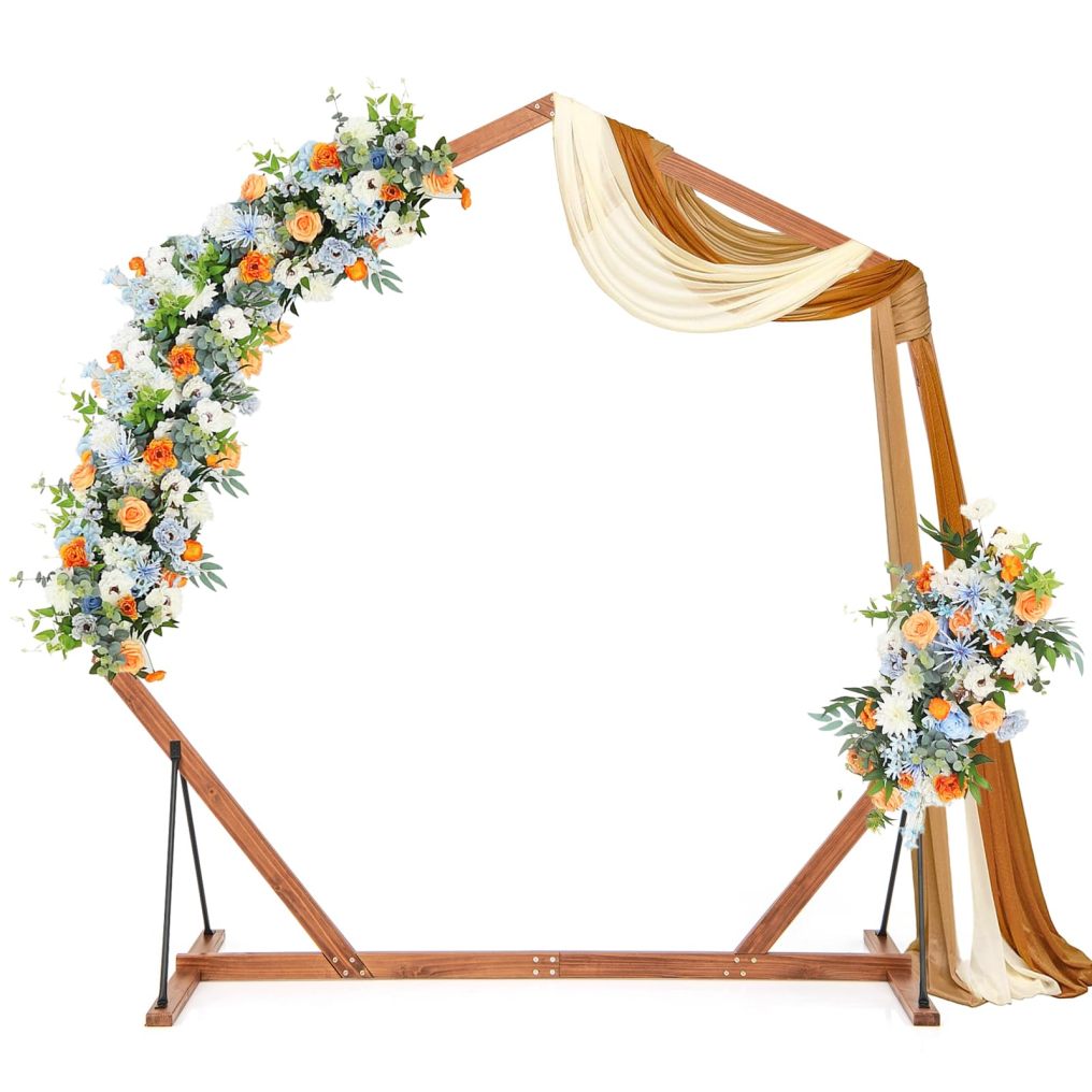 7 FT Wooden Wedding Arch for Ceremony | Heptagon Solid Wood Arch Stand