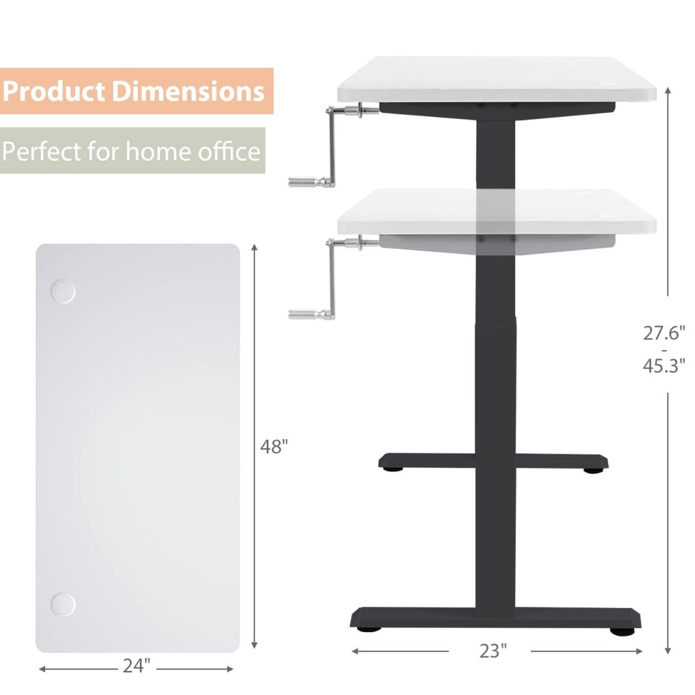 48" x 24" Manual Sit to Stand Desk with Headphone Hook & Cable Tray