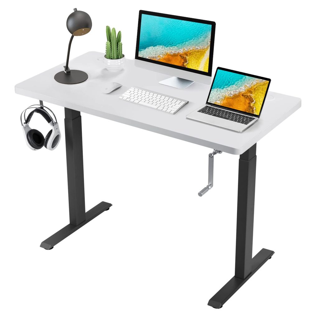 48" x 24" Manual Sit to Stand Desk with Headphone Hook & Cable Tray